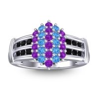 Amethyst Fashion Ring In 14k White Gold With Swiss Blue Topaz And Black Onyx – Chattra Statement Ring