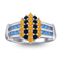 Citrine Fashion Ring In 14k White Gold With Black Onyx And Swiss Blue Topaz – Chattra Statement Ring