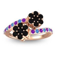 Black Onyx Fashion Ring In 18K Rose Gold With Amethyst And Swiss Blue Topaz – Kusomoda Statement Ring