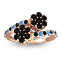 Black Onyx Fashion Ring In 18K Rose Gold With Swiss Blue Topaz – Kusomoda Statement Ring