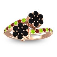 Black Onyx Fashion Ring In 18K Rose Gold With Peridot And Garnet – Kusomoda Statement Ring