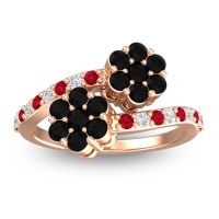Black Onyx Fashion Ring In 18K Rose Gold With Ruby And Diamond – Kusomoda Statement Ring