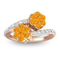 Citrine Fashion Ring In 18K Rose Gold With Lab Diamond And Aquamarine – Kusomoda Statement Ring