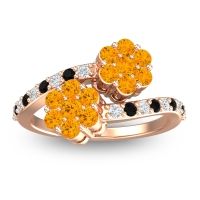 Citrine Fashion Ring In 18K Rose Gold With Lab Diamond And Black Onyx – Kusomoda Statement Ring