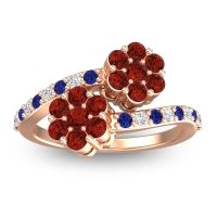 Garnet Fashion Ring In 18K Rose Gold With Blue Sapphire And Lab Diamond – Kusomoda Statement Ring