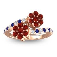 Garnet Fashion Ring In 18K Rose Gold With Lab Diamond And Blue Sapphire – Kusomoda Statement Ring