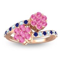 Pink Tourmaline Fashion Ring In 14K Rose Gold With Blue Sapphire And Aquamarine – Kusomoda Statement Ring