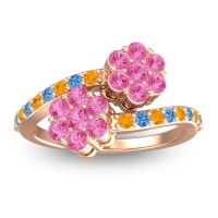 Pink Tourmaline Fashion Ring In 18K Rose Gold With Citrine And Swiss Blue Topaz – Kusomoda Statement Ring