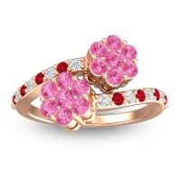 Pink Tourmaline Fashion Ring In 14K Rose Gold With Lab Diamond And Ruby – Kusomoda Statement Ring