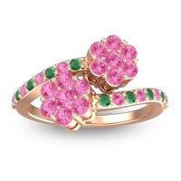Pink Tourmaline Fashion Ring In 14K Rose Gold With Emerald – Kusomoda Statement Ring