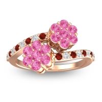 Pink Tourmaline Fashion Ring In 18K Rose Gold With Garnet And Diamond – Kusomoda Statement Ring