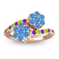 Swiss Blue Topaz Fashion Ring In 18K Rose Gold With Amethyst And Peridot – Kusomoda Statement Ring
