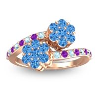 Swiss Blue Topaz Fashion Ring In 18K Rose Gold With Aquamarine And Amethyst – Kusomoda Statement Ring