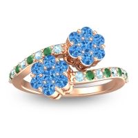 Swiss Blue Topaz Fashion Ring In 14K Rose Gold With Aquamarine And Emerald – Kusomoda Statement Ring