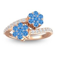 Swiss Blue Topaz Fashion Ring In 18K Rose Gold With Diamond – Kusomoda Statement Ring