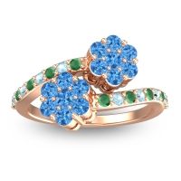 Swiss Blue Topaz Fashion Ring In 14K Rose Gold With Emerald And Aquamarine – Kusomoda Statement Ring