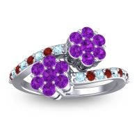Amethyst Fashion Ring In Platinum With Aquamarine And Garnet – Kusomoda Statement Ring