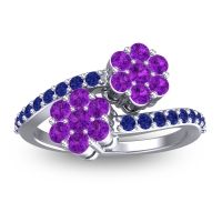 Amethyst Fashion Ring In Palladium With Blue Sapphire – Kusomoda Statement Ring