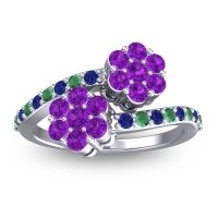 Amethyst Fashion Ring In 18k White Gold With Blue Sapphire And Emerald – Kusomoda Statement Ring