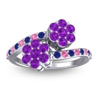 Amethyst Fashion Ring In Palladium With Blue Sapphire And Pink Tourmaline – Kusomoda Statement Ring