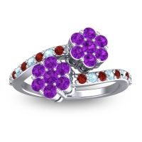 Amethyst Fashion Ring In Platinum With Garnet And Aquamarine – Kusomoda Statement Ring