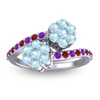 Aquamarine Fashion Ring In Platinum With Amethyst And Garnet – Kusomoda Statement Ring