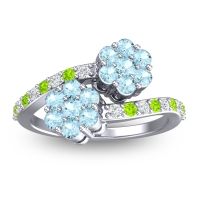 Aquamarine Fashion Ring In Palladium With Diamond And Peridot – Kusomoda Statement Ring