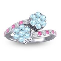 Aquamarine Fashion Ring In 14k White Gold With Lab Diamond And Pink Tourmaline – Kusomoda Statement Ring