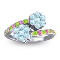 Aquamarine Fashion Ring In Platinum With Peridot And Pink Tourmaline – Kusomoda Statement Ring