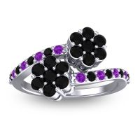 Black Onyx Fashion Ring In 18k White Gold With Amethyst – Kusomoda Statement Ring