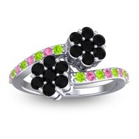 Black Onyx Fashion Ring In Platinum With Peridot And Pink Tourmaline – Kusomoda Statement Ring