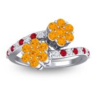 Citrine Fashion Ring In 18k White Gold With Lab Diamond And Ruby – Kusomoda Statement Ring