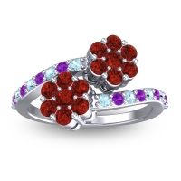 Garnet Fashion Ring In Platinum With Aquamarine And Amethyst – Kusomoda Statement Ring
