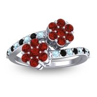 Garnet Fashion Ring In Platinum With Aquamarine And Black Onyx – Kusomoda Statement Ring