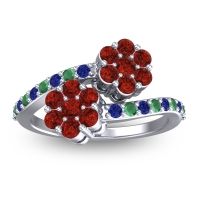 Garnet Fashion Ring In Platinum With Blue Sapphire And Emerald – Kusomoda Statement Ring