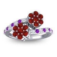 Garnet Fashion Ring In 18k White Gold With Lab Diamond And Amethyst – Kusomoda Statement Ring