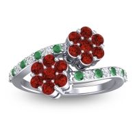 Garnet Fashion Ring In 14k White Gold With Emerald And Diamond – Kusomoda Statement Ring