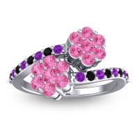 Pink Tourmaline Fashion Ring In 18k White Gold With Amethyst And Black Onyx – Kusomoda Statement Ring