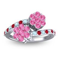 Pink Tourmaline Fashion Ring In Platinum With Aquamarine And Ruby – Kusomoda Statement Ring