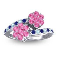 Pink Tourmaline Fashion Ring In 14k White Gold With Blue Sapphire And Aquamarine – Kusomoda Statement Ring
