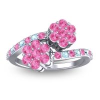 Pink Tourmaline Fashion Ring In 14k White Gold With Aquamarine – Kusomoda Statement Ring
