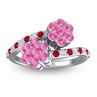 Pink Tourmaline Fashion Ring In 14k White Gold With Ruby And Diamond – Kusomoda Statement Ring
