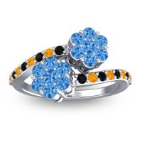 Swiss Blue Topaz Fashion Ring In 18k White Gold With Black Onyx And Citrine – Kusomoda Statement Ring