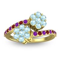 Aquamarine Fashion Ring In 18k Yellow Gold With Amethyst And Garnet – Kusomoda Statement Ring