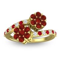 Garnet Fashion Ring In 18k Yellow Gold With Lab Diamond And Ruby – Kusomoda Statement Ring
