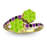 Peridot Fashion Ring In 18k Yellow Gold With Amethyst And Black Onyx – Kusomoda Statement Ring