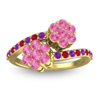Pink Tourmaline Fashion Ring In 18k Yellow Gold With Amethyst And Ruby – Kusomoda Statement Ring