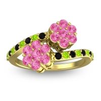 Pink Tourmaline Fashion Ring In 18k Yellow Gold With Black Onyx And Peridot – Kusomoda Statement Ring