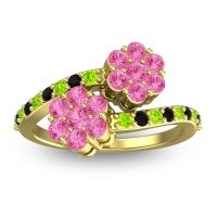 Pink Tourmaline Fashion Ring In 18k Yellow Gold With Peridot And Black Onyx – Kusomoda Statement Ring