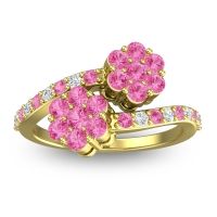 Pink Tourmaline Fashion Ring In 14k Yellow Gold With Lab Diamond – Kusomoda Statement Ring